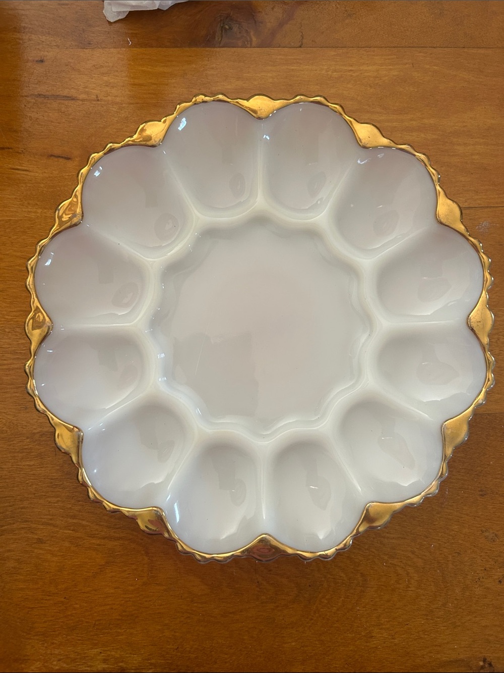 Anchor Hocking White and Gold Egg Server Platter